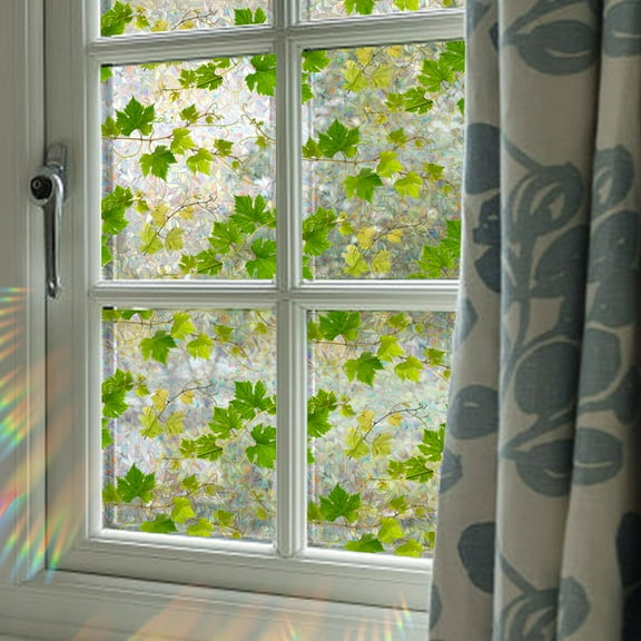 Rainbow Window Privacy Film Holographic Stained Glass Window Film Vinyl Window Cover Static Cling Sticker Non-Adhesive Removable