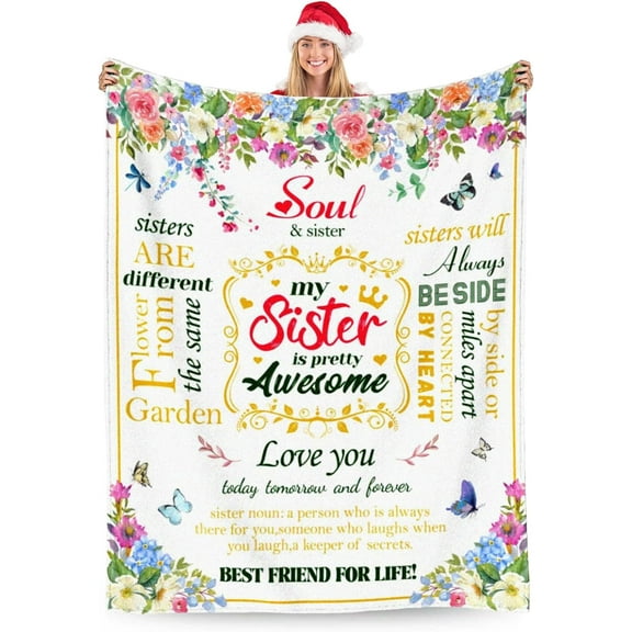 Sister Gifts Blanket,Birthday Graduation Gift for Sisters from Sister, to My Dear Sister Blanket for Mother's Day, Super Soft Flannel Throw Blankets for Christmas Valentines Day for Bed Couch(50x60)