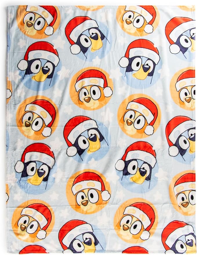 Bluey and Bingo Christmas Faces Holiday Throw Blanket & Mini Pillow Buddy Set