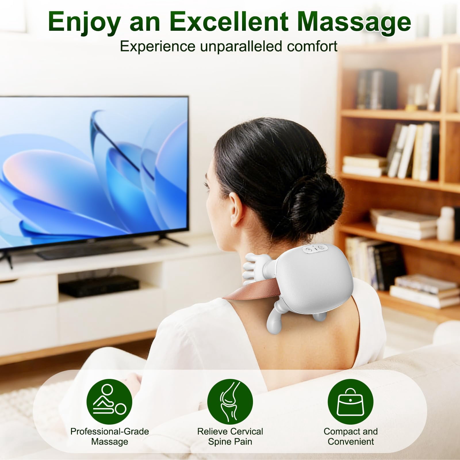 Bionic Finger Deep Tissue Neck Massager for Pain Relief – Cordless Portable Shiatsu Shoulder Massager with Heat & Compression for Home Office Car Travel