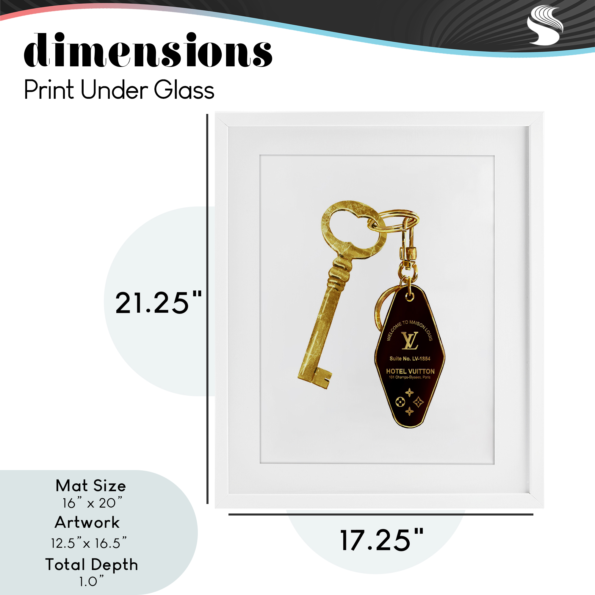Glam Gold Key Fashion White Framed Print Under Glass, design by Ziwei Li
