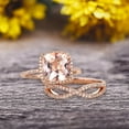 thumbnail image 2 of Halo 2 Pcs 10k Rose Gold 1.75 Carat Cushion Cut Morganite Engagement Ring Set Custom Made Flaming Jewelry Twisted Across Matching Band Art Deco Anniversary Ring, 2 of 5