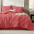 thumbnail image 2 of King Size Comforter Set Coral Red - Bed in a Bag Bedding Set 7 Pieces, GentleSoft™ Pintuck Bed Set Gift for Family, Pinch Pleat Coral Red Comforter with Sheets, Pillowcases & Shams, 2 of 4
