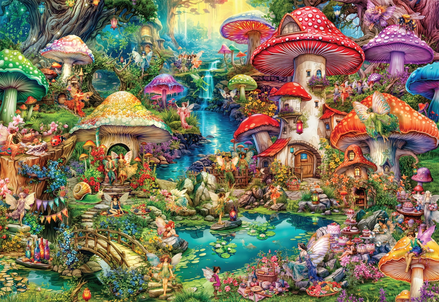 Buffalo Games Merry Mushroom Village Picnic 2000-Piece Interlocking Jigsaw Puzzle for Adults Ages 14 and Older