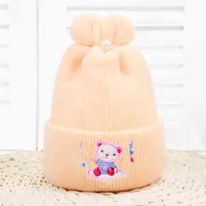 Gorro fetal para bebé de cachemira con bordado de conejo, gorro fetal para recién nacido, gorro cálido para bebé, otoño e invierno
