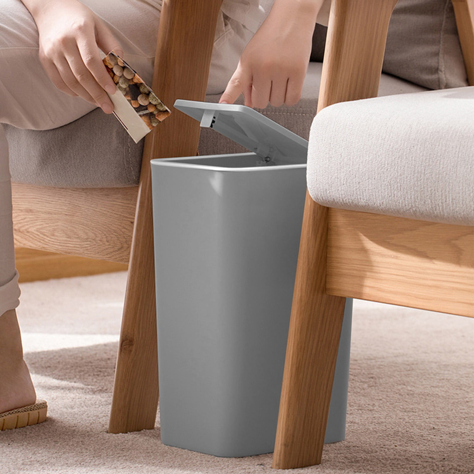 KITTEHIGM Bathroom Trash Can Small Bathroom Trash Can with Press Lid Plastic Wastebasket with Press-to-Open Lid for Toilet Office Bedroom Living Room Space-Saving Garbage Bin for Home Use