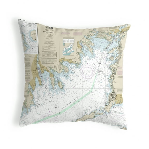 Betsy Drake KS13230BB 12 x 12 in. Buzzards Bay, MA Nautical Map Non-Corded Indoor & Outdoor Pillow