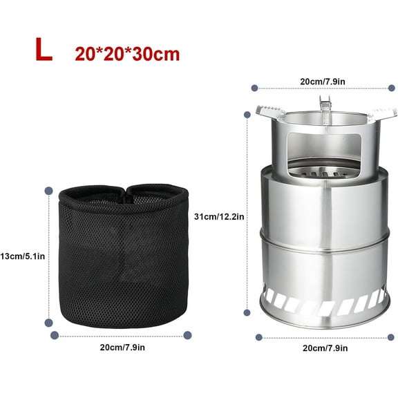 Portable Outdoor Camping Stove Wood Burning Mini Lightweight Stainless Steel Stove Picnic BBQ Cooker Travel Adventure Tools  (L)