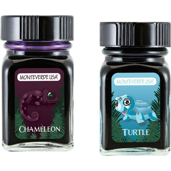 Monteverde 60ml Ink, Chameleon (Burgundy), Turtle (Turquoise) Jungle Ink (G309CM, G309TU) Fountain Pen Ink (30ml Each Ink Bottle, 2 Pack)