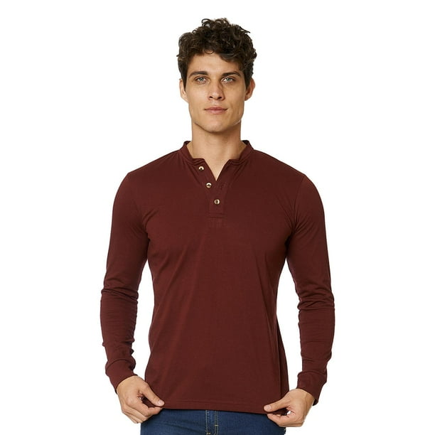 Incógnita Playera Hombre Cuello Henley Manga Larga Color Vino 770158 vino CH Incógnita 770158