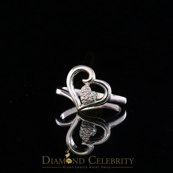 Diamond Celebrity's 0.07 CT Real Diamond Womens Sterling Silver White Engagement Heart Ring Size 7