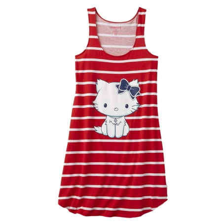 Hello Kitty Nightgown - Womens Red Stripe Hello Kitty Sleepshirt Kitten Cat Nightgown Sleep Shirt