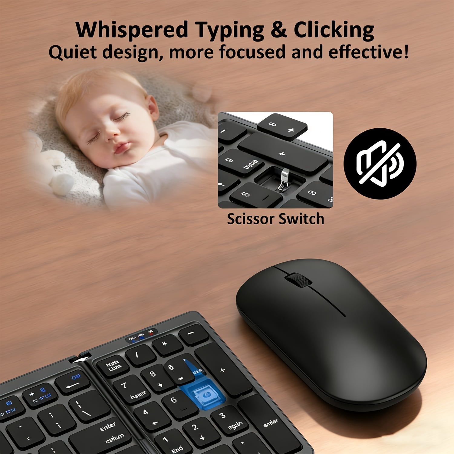 Rechargeable Foldable Keyboard with 2.4G Wireless + Bluetooth Mouse Combo, Folding Wireless Keyboard and Mouse with Portable Case for Windows, iOS, Android, macOS PC/Laptop/Tablet