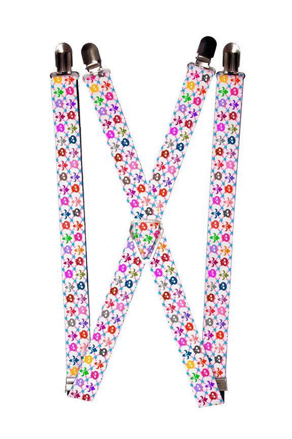 Colorful Mini Skulls Diamond Pattern Suspenders