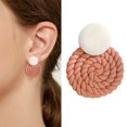 thumbnail image 2 of Pendientes de arcilla polimérica, pendientes redondos de gran sentido, pendientes colgantes ligeros bohemios con personalidad tejida a mano, 2 of 5