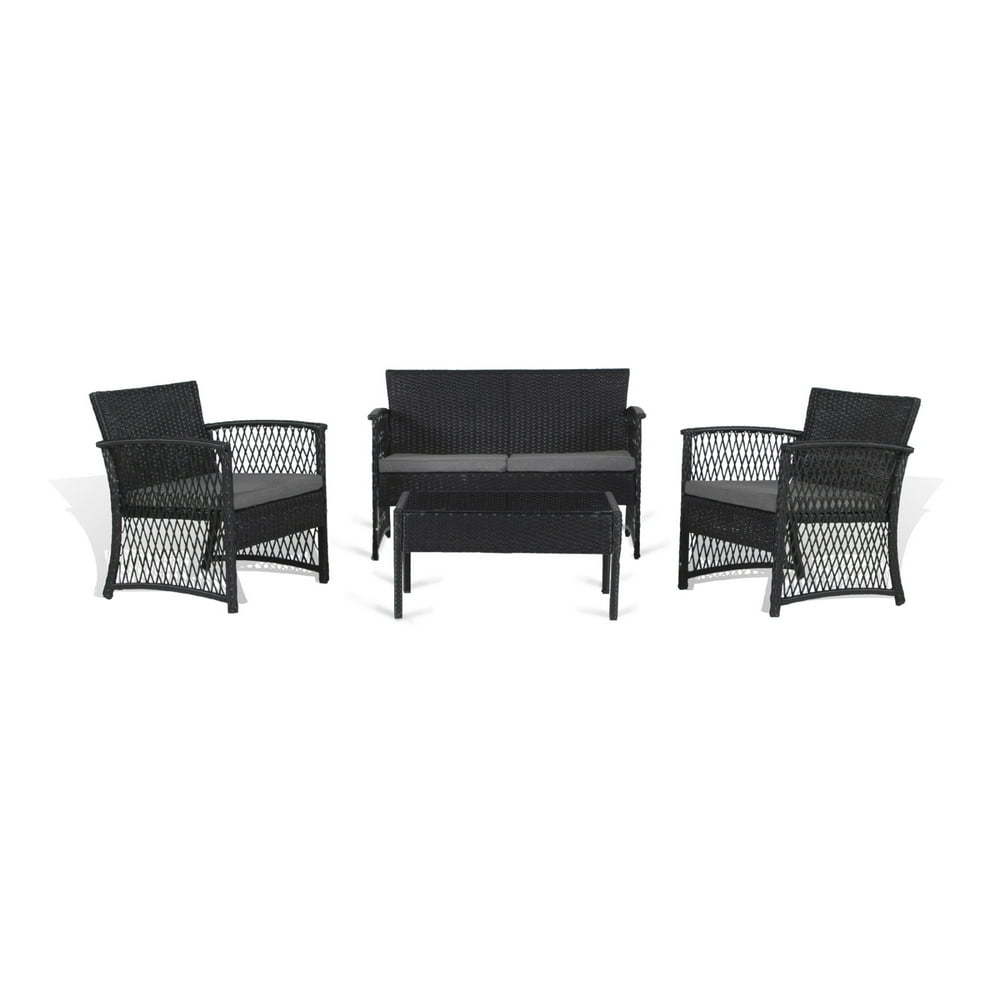 HILLROAD 4-Piece Woven Rattan Wicker Seating Set, Black/Beige - Walmart