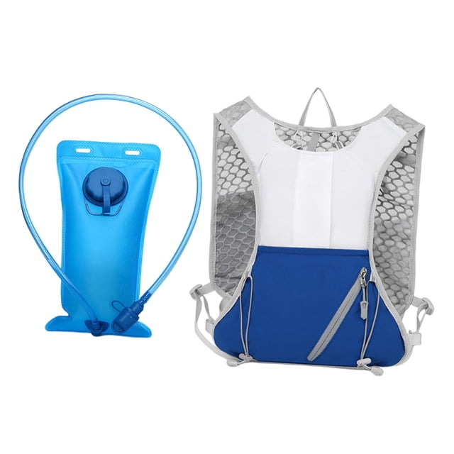 Quzzie Running Backpack with Chest Pocket, 2-liter Hydration Bladder, Reflective Material, Polyester, for Jogging, Trail Running, Mountaineering And Competit White Blue