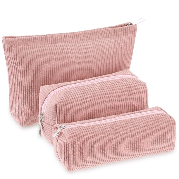 Set de bolsas de maquillaje Huhumy Corduroy Cosmetic Pouch rosa para mujer