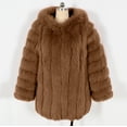 thumbnail image 5 of Women Faux Fur Coat Fluffy Long Sleeve Lapel Jacket with Hood Winter Warm Parka Elegant Overcoat Outerwear, 5 of 6