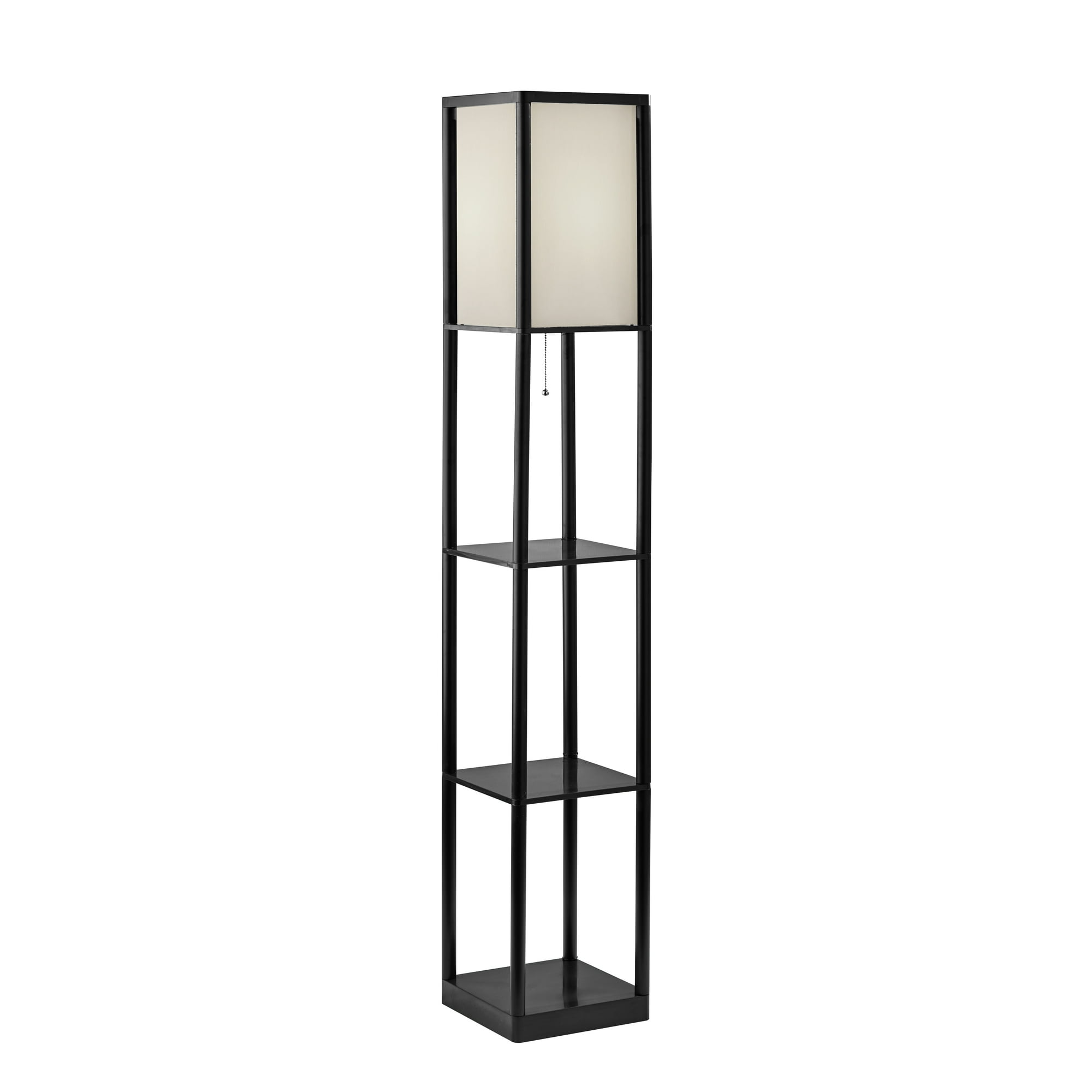 Mainstays 62 in Floor Lamp with Black Plastic Shelves and White Fabric Shade