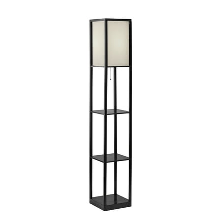 mainstays 62" plastic black shelf floor lamp, sustainable white fabric shade , adult use ,dorm room use