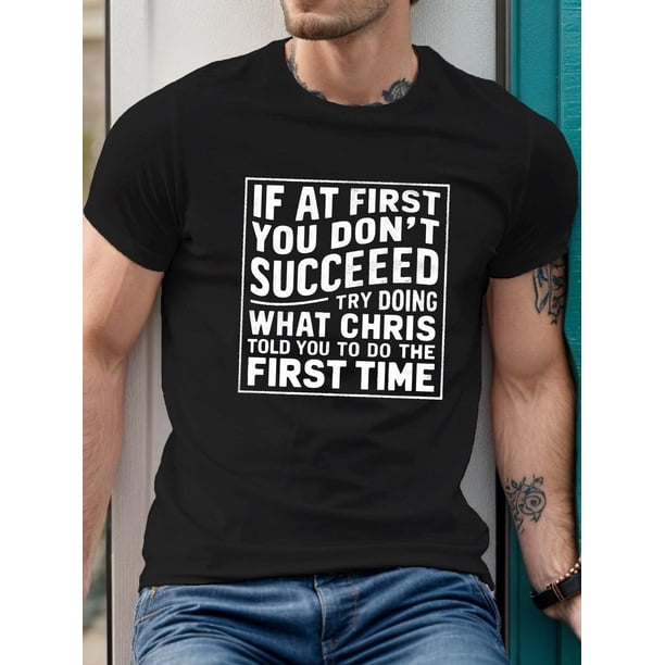 Camisa cómoda de manga corta con cuello redondo y estampado "SUCCEED CHRIS" con nuevo estampado de moda para hombre, ideal para actividades casuales al aire libre en casa. Camisetas de ocio.