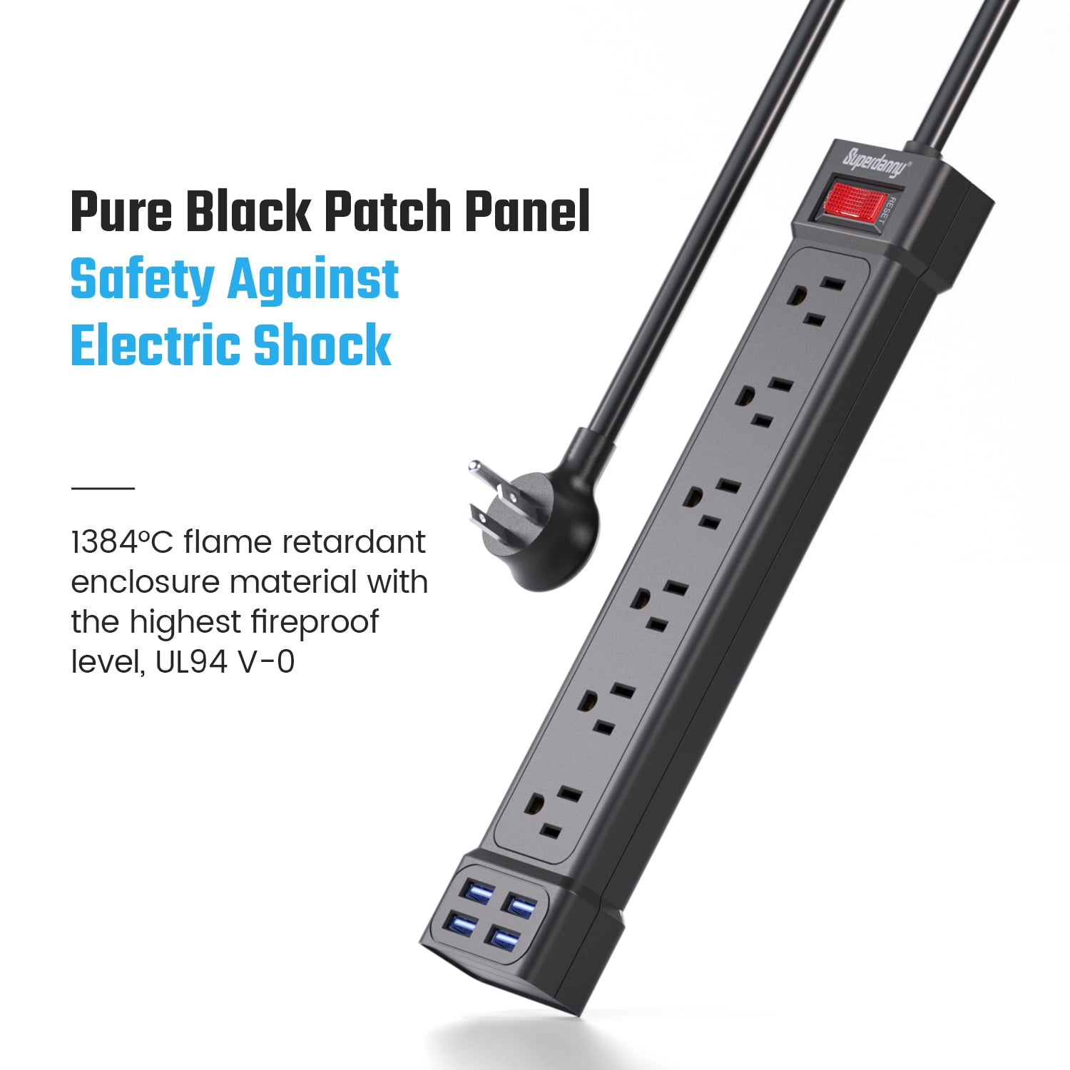 SUPERDANNY Surge Protector Power Strip with USB Ports 6AC Outlets Extender 4ft Wall Mountable