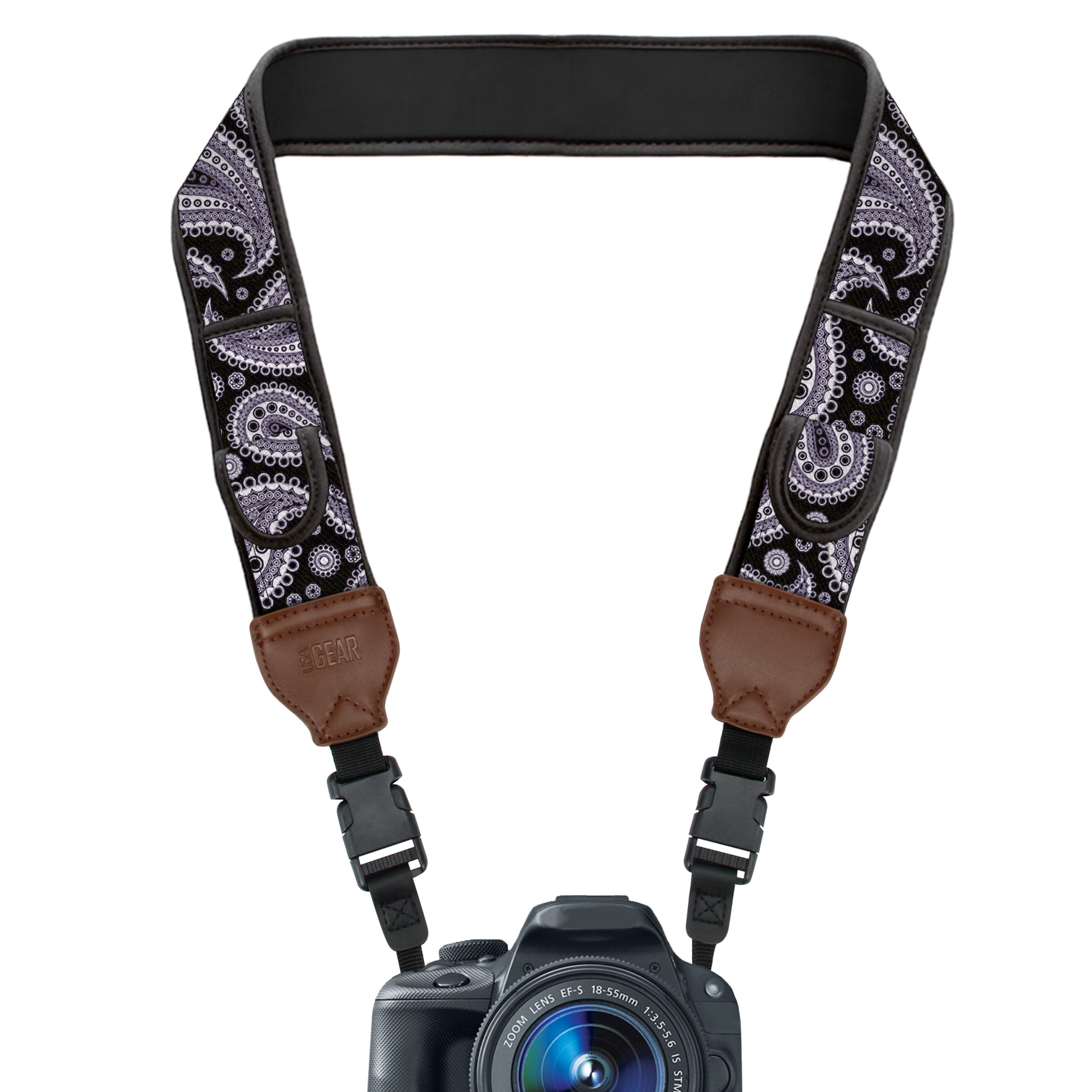 USA GEAR TrueSHOT Camera Strap with Black Paisley Neoprene Pattern , Accessory Pockets and Quick Release Buckles - Compatible with Canon , Fujifilm , Nikon , Sony and More DSLR , Mirrorless Cameras