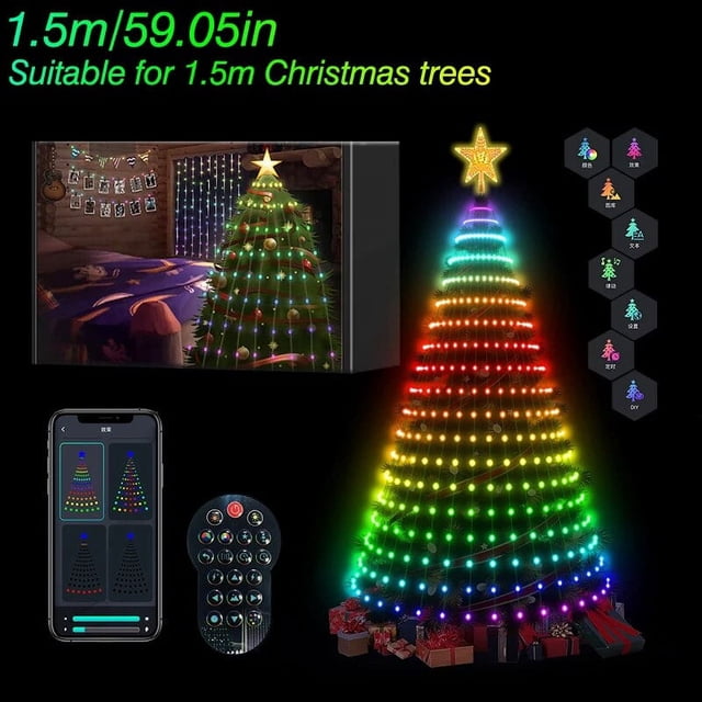 Luces LED Multicolor para decoración de árbol de Navidad, cadena de estrella, cascada, hadas, aplicación de Navidad, Bluetooth, hogar, patio, vacaciones