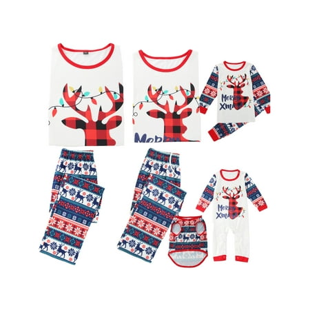 

Gwiyeopda Family Christmas Pajamas Pjs Set Elk Print Long Sleeve Nightwear Sleepsuit Loungewear