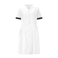 thumbnail image 4 of Abomasnow Nurse Scrubs Dress for Women Formal Lapel Neck Short Sleeve Button Down Work Dress Comfy Nursing Uniform with Pockets, 4 of 6