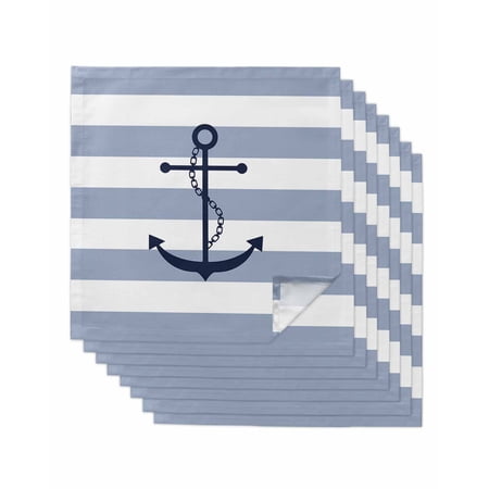 Blue White Striped Cloth Napkins Washable Set of 8,Navy Blue Beach Nautical Anchor Ocean Coastal Reusable Dinner Table Napkins Cloth Bulk for Weddings Kitchen Restaurants Hotel Parties 20 x 20 Inch