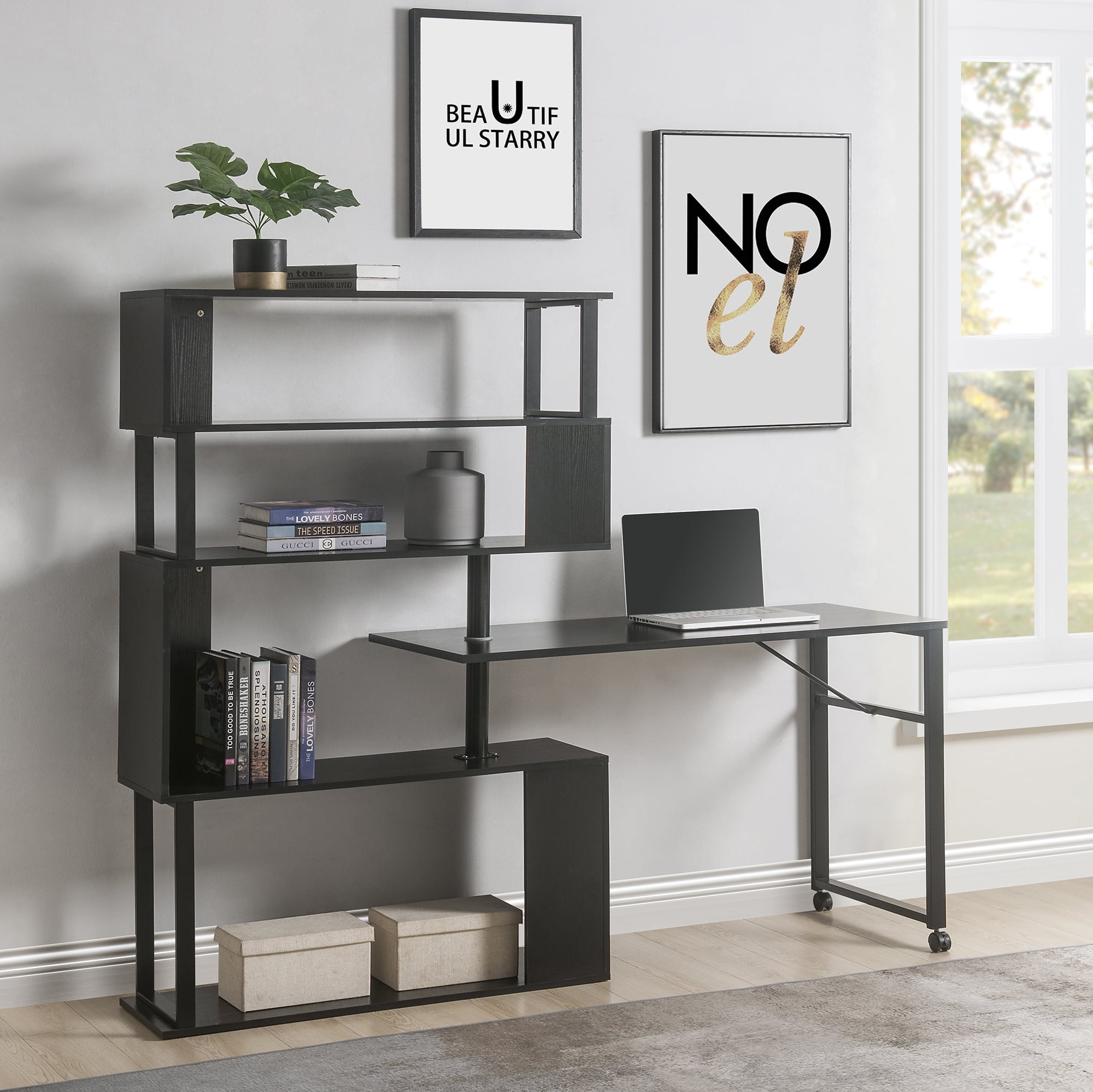 Churanty L Shaped Computer Desk with 5 Tier Storage Shelves Home Office