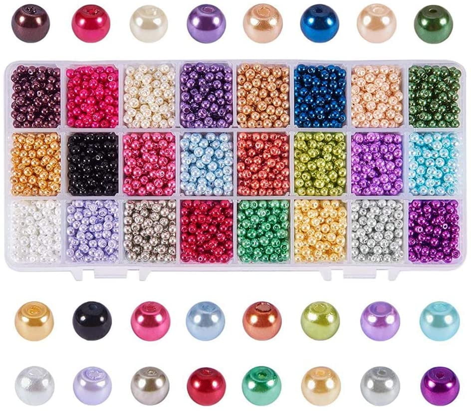 5520pcs Craft Pearl Beads 24 Color Glass Pearls 4mm Dyed Round Pearls