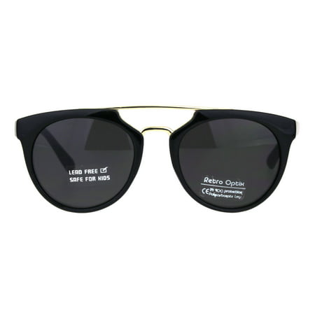 Kids Size Girls Flat Top Mod Retro Designer Fashion Plastic Sunglasses All Black