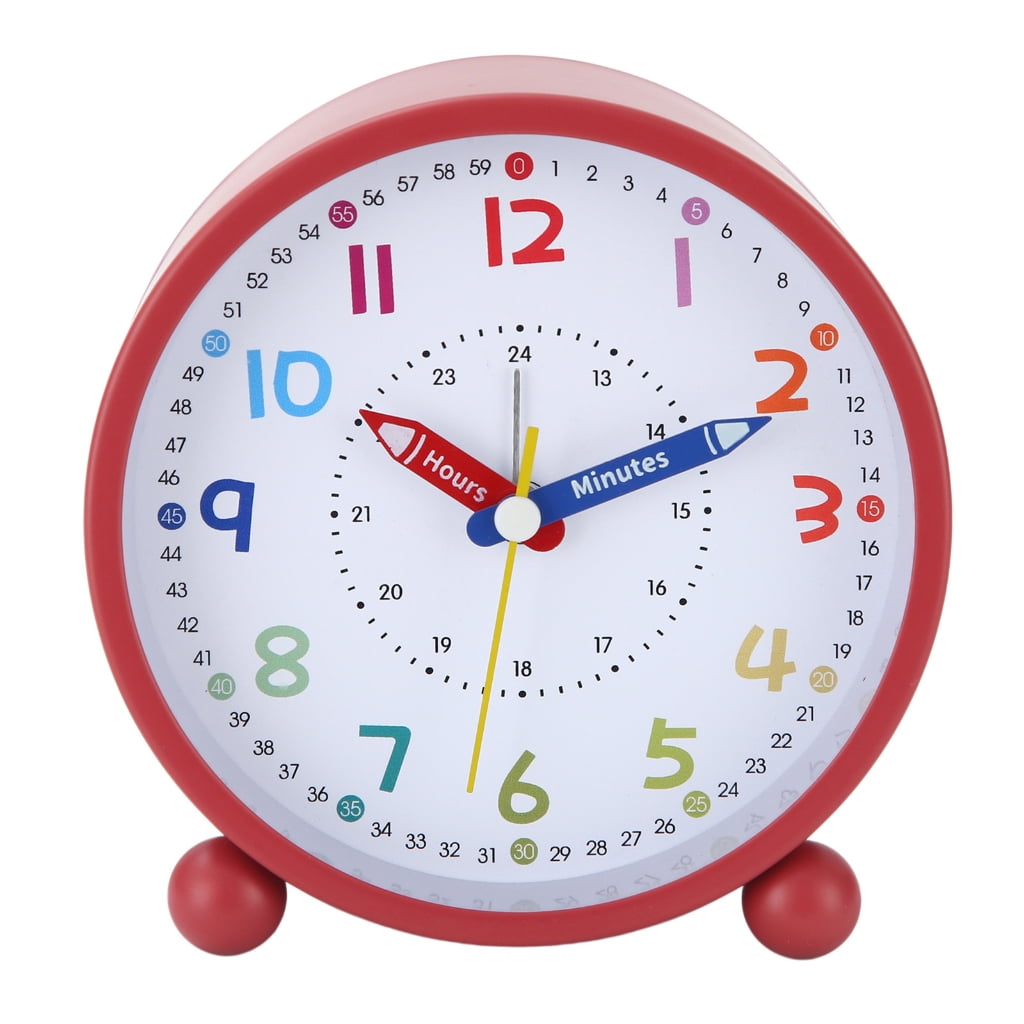 NANMELX Kids Colorful Alarm Clock Quiet No Ticking Analog Learning Time Clock With Night Light for School Battery Operated
