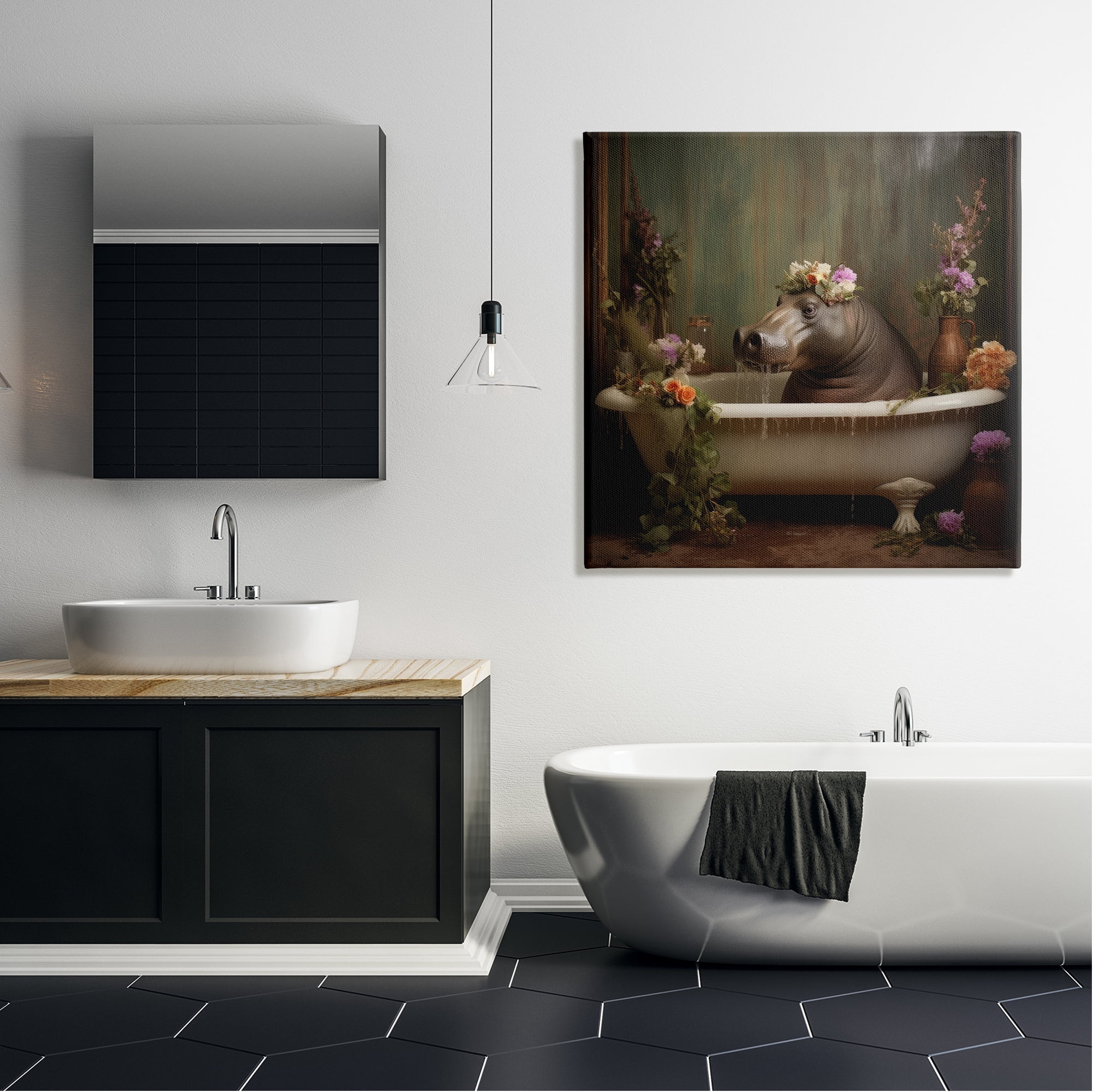 Stupell Industries Vintage Hippo Bathtub Animals & Insects Painting Gallery Wrapped Canvas Art Print Wall Art, 36 x 36
