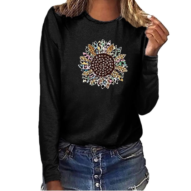 Ichuanyi Liquidación de mujeres Camiseta de manga larga de cuello redondo impreso para mujeres ICHUANYI WER2023082206491