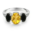 thumbnail image 2 of Gem Stone King 10K White Gold Yellow Citrine Black Onyx and White Lab Grown Diamond 3 Stone Engagement Ring for Women (2.14 Cttw, Gemstone Birthstone, Available in Size 5, 6, 7, 8, 9), 2 of 5