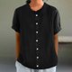 thumbnail image 2 of Blusa de trabajo,Blusa de encaje con botones para mujer, cuello redondo, manga 3/4, poliéster, ideal para uso diario, sopatenor, 2 of 9