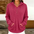 thumbnail image 5 of Nowekniz Women Henley Neck Hoodie Pullover Sweater, Long Sleeve Loose Zip Up Casual Sweatshirt with Drawstring Hood, Three Decorative Buttons and Kangaroo Pocket, 5 of 6