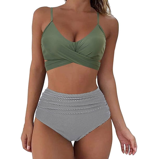 WILLBEST Traje de Baño Para Mujer, Conjunto de Bikini Para Mujer, Traje de Baño de Cintura Alta Con Estampado de Leopardo, Push Up, Traje de Baño Sexy, Conjunto de Tankinis