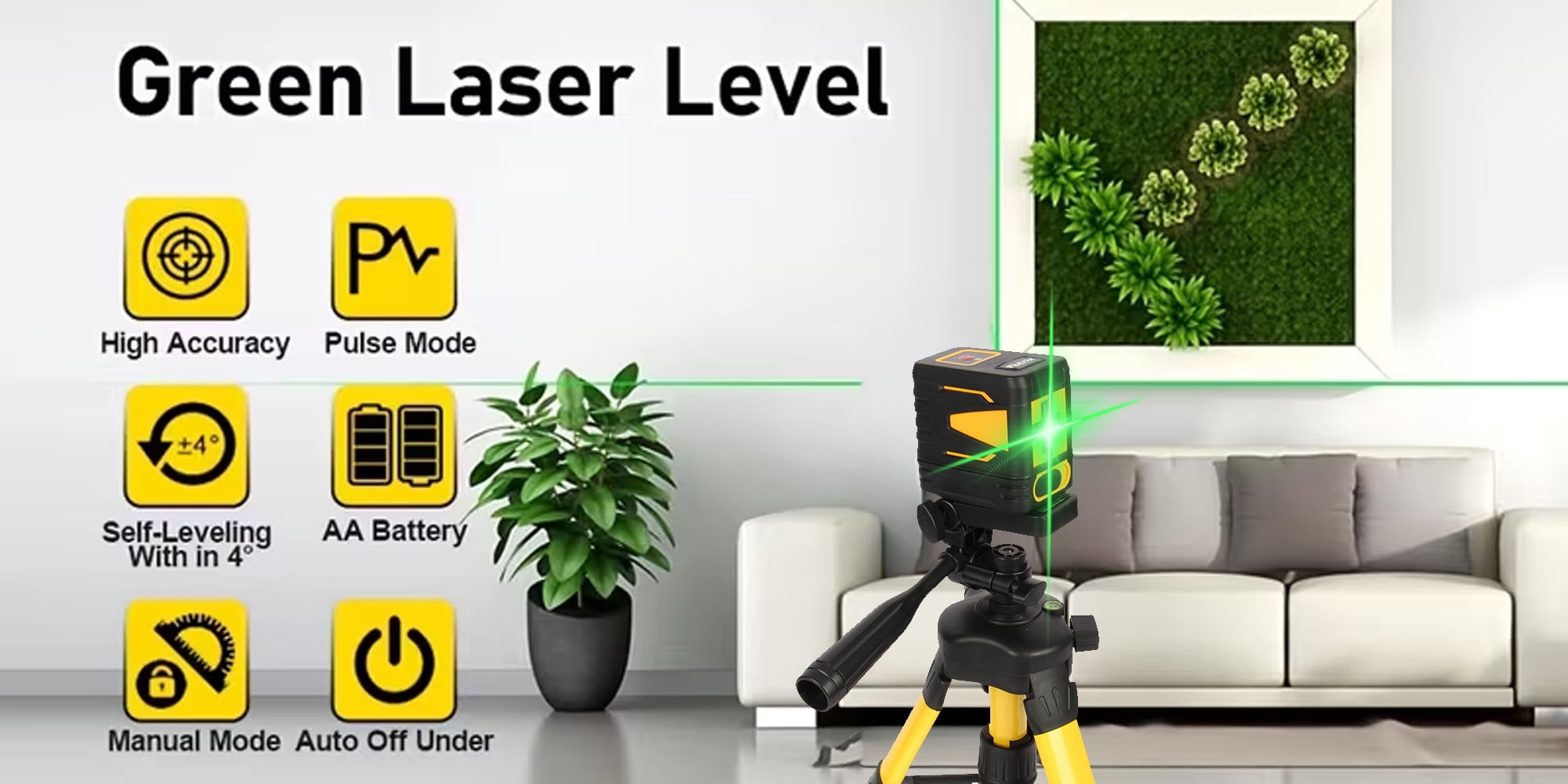 Fotrix Green Cross Line Laser Level with Tripod, Self-Leveling Laser Level, Magnetic Base, Carrying Case and AA Batteries Included