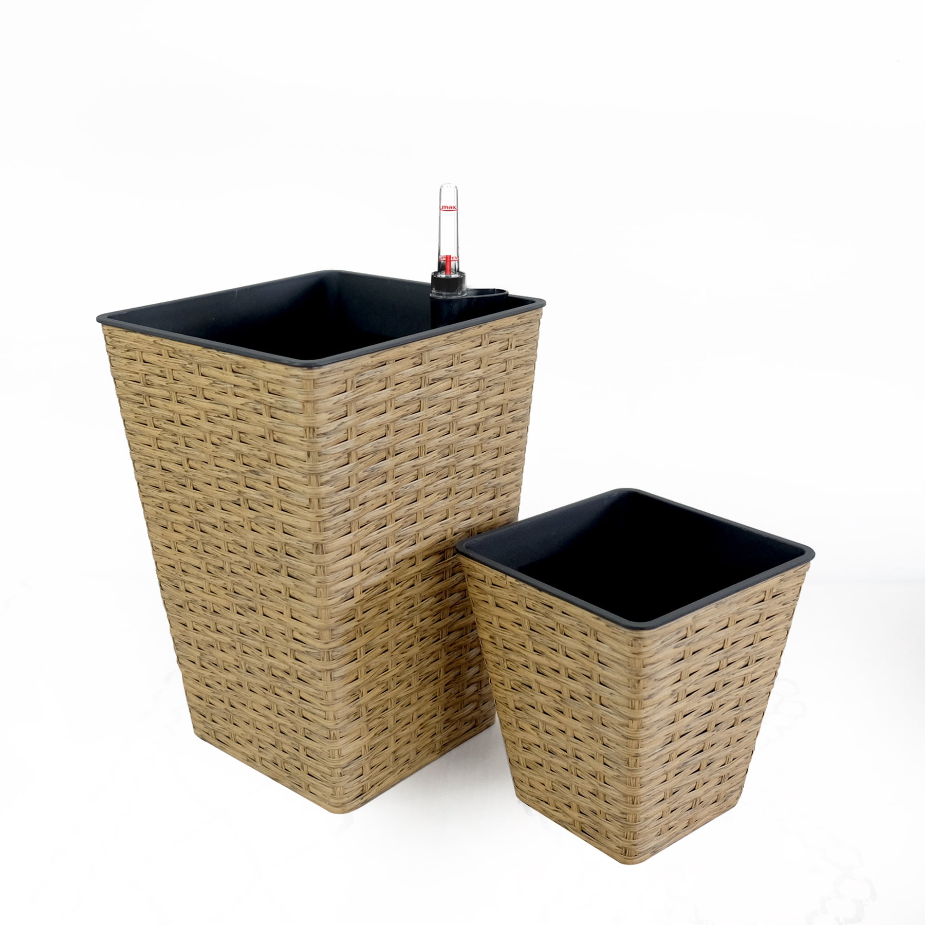 2 Pack Smart Selfwatering Square Planter Indoor Outdoor Hand Woven Wicker Brown UV Stabilized Frost Resistant with Water Level Indicator for Patio Garden Home