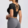 thumbnail image 6 of Women's Short Sleeve Crop Shirts Scoop Neck Slim Fit Strappy Open Back Criss Cross Jersey Summer Activewear, Workout Yoga Pilates Athletic Fitness Running Tops, 6 of 7
