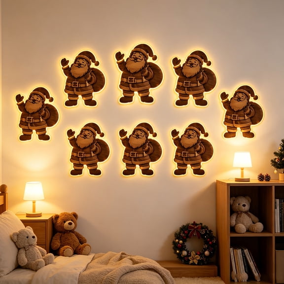 Clearance! Lighted Wooden Santa Claus Christmas Wall Decor, 7-Piece