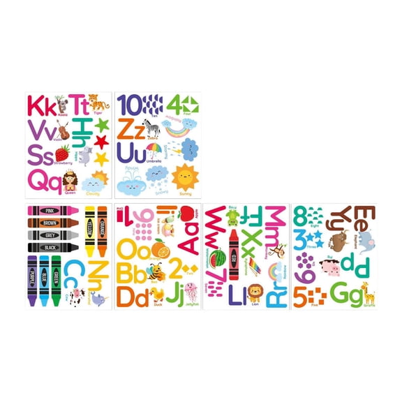 Pegatinas educativas pared con letras, números y alfabeto, pegatinas animales, 6 hojas para la habitación infantil.