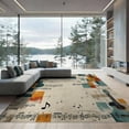 thumbnail image 2 of ODIKA 8'x10' Washable Area Rug Guitar Vintage Print Music Notes Abstract Note Border Retro Acoustic for Living Room, Under Sectional, Family , Durable, Non-Slip, 2 of 7
