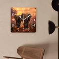 thumbnail image 4 of 12 Inch Wall Clock Battery Operated Square Clock Decorative for Office, Kitchen, Outdoor, Living Room，Animal Sunset Elephant Tree Image, 4 of 4