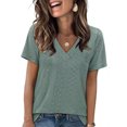 thumbnail image 6 of Jalioing Summer V Neck Tops Women's Eyelet Short Sleeve Tunic Blouses Trendy Casual Work Shirts Clothes, 6 of 7